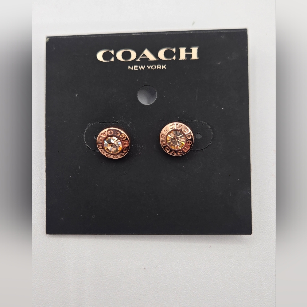 COACH NEW Open Circle Rose Gold Colored Stud Earrings - Picture 2 of 4